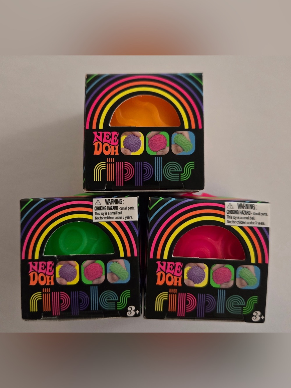 NeeDoh Mini Ripples 3-Pack Bundle – Orange Green Pink – Authentic NEW